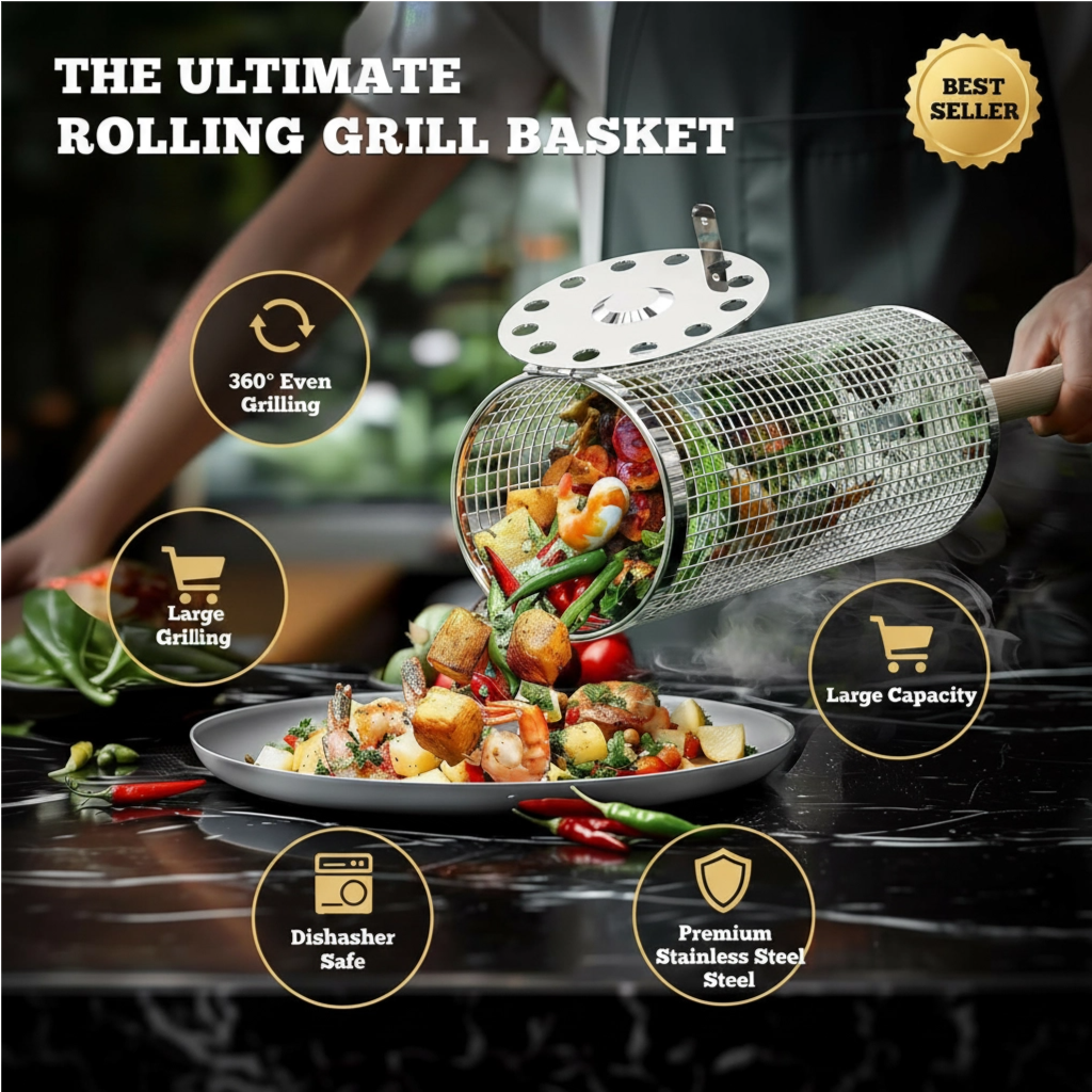 Rolling Grill Basket for Even Cooking