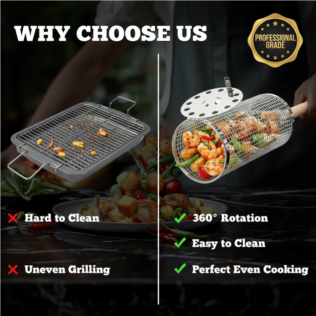 Rolling Grill Basket for Even Cooking