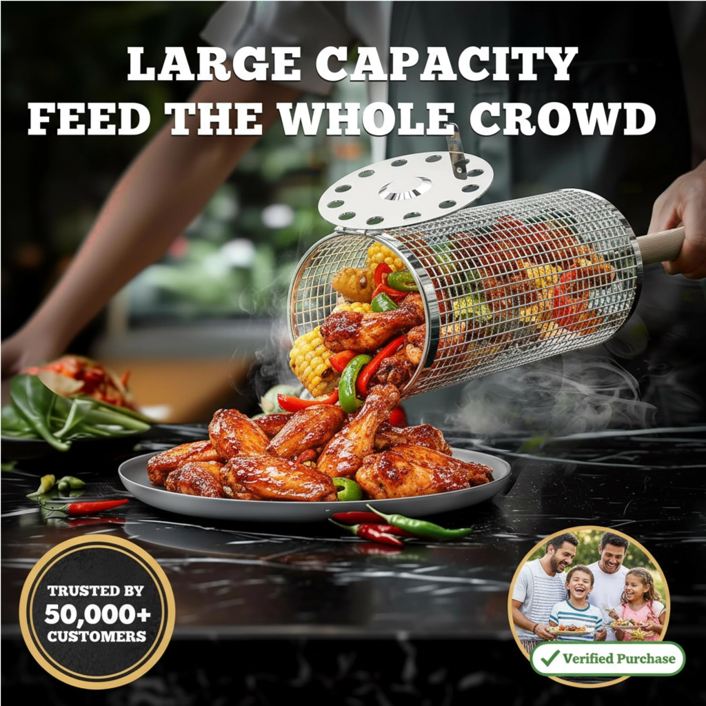 Rolling Grill Basket for Even Cooking
