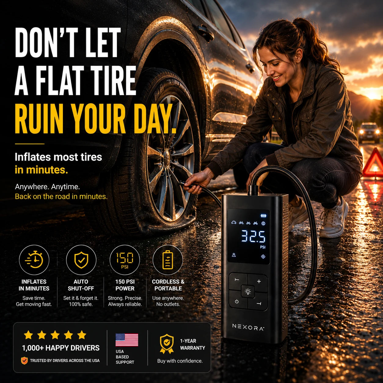 Never Get Stranded by Low Tire Pressure Again.